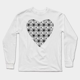 Black Floral Heart Pattern Long Sleeve T-Shirt